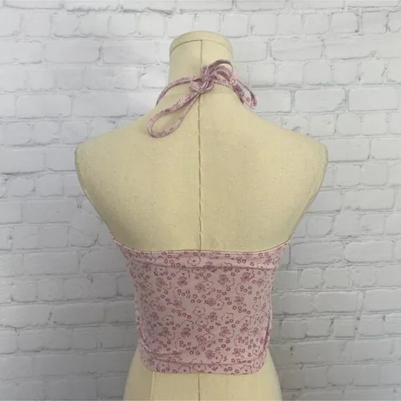 BP Medium Pink Floral Print Halter Crop Top - Picture 4 of 6